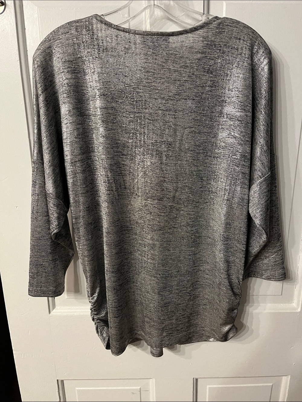 JM Collection Silver Knit Top Rhinestone Zipper - Picture 3 of 5